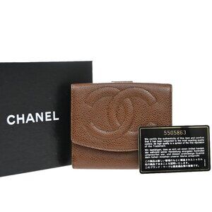 CHANEL CC Logo Compact Wallet Grained Calfskin Leather Brown GHW Vintage 87RF728